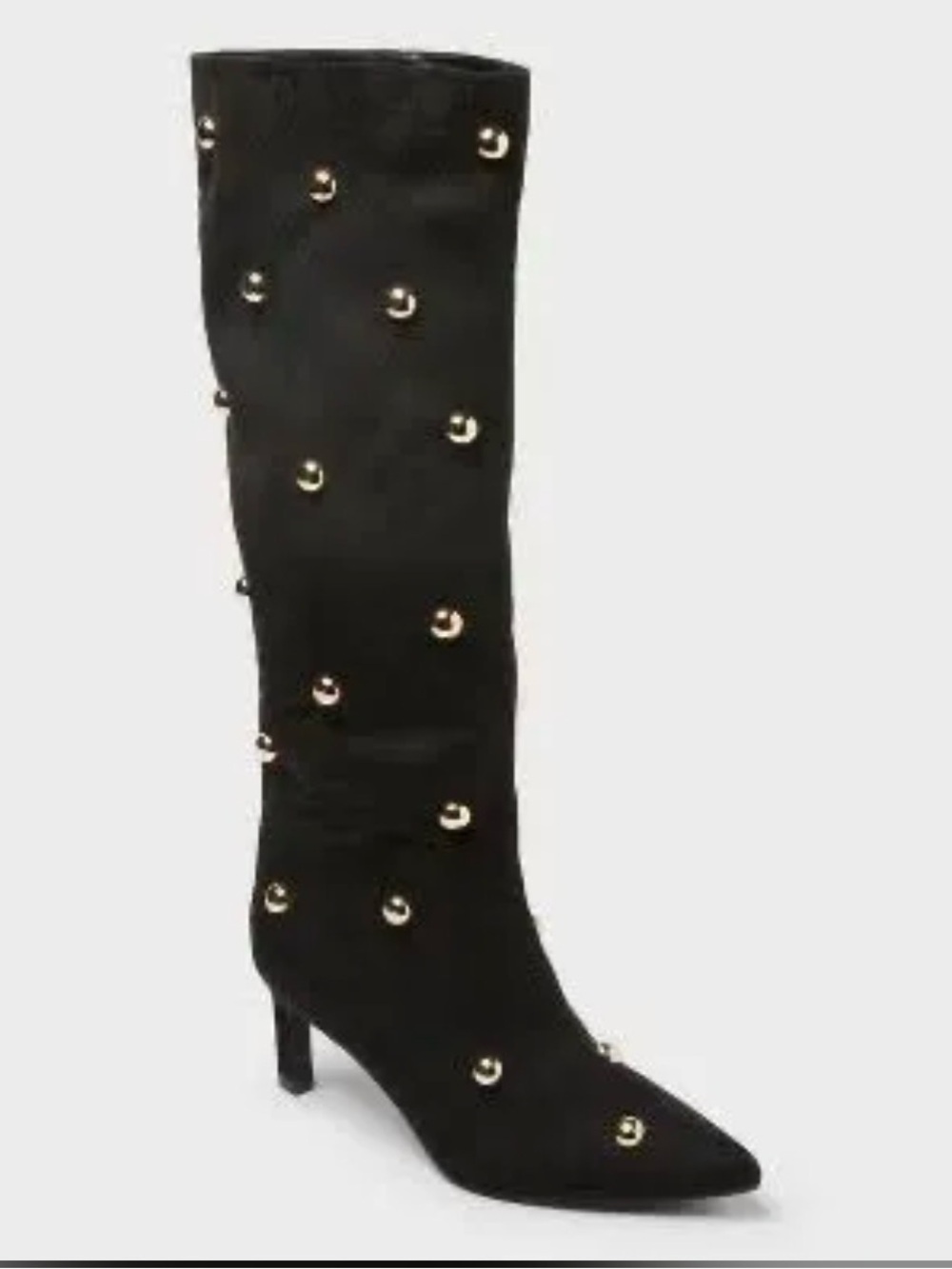 A new day Black Studded Knee-High Pointed Toe Boot - Women